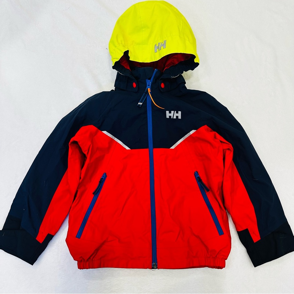 Helly Hensen Shelter Rain Jacket Hood Red Blue Yellow Size 7